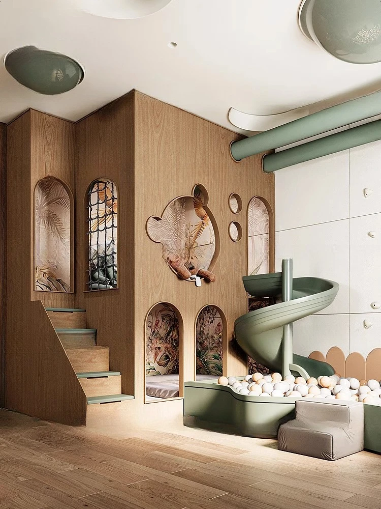 Tempat tidur beruang naik turun, tempat tidur anak apartemen besar, tempat tidur susun, tempat tidur seluncur putar