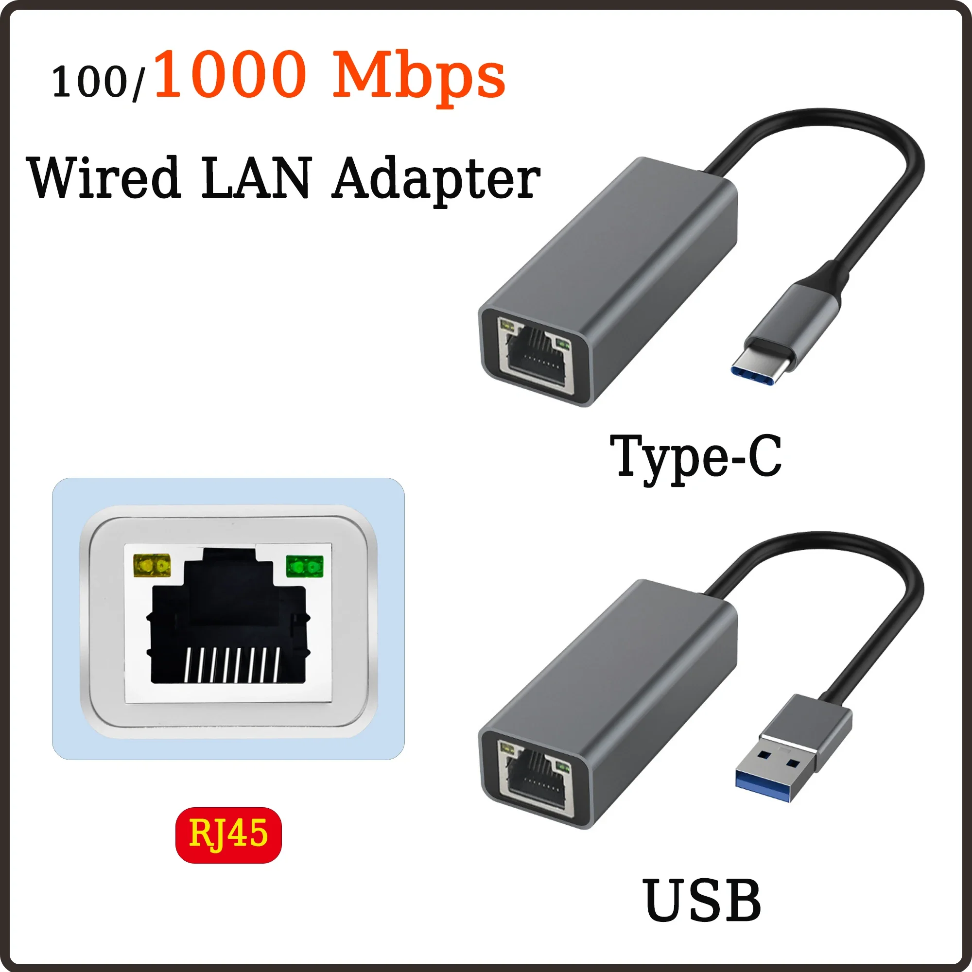 USB Type C Ethernet Adapter Network Card USB 3.0 To RJ45 100/1000Mbps Lan Internet Cable For MacBook Desktop Wired LAN Adapter