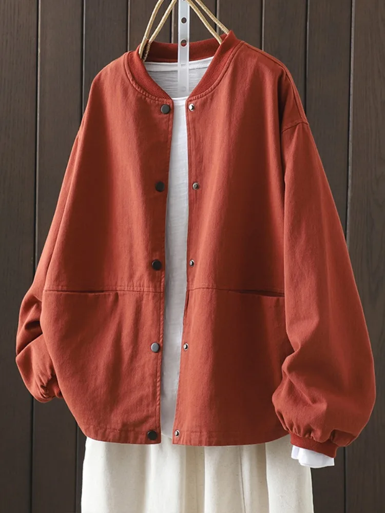 Fashionable Simple Cotton Baseball Collar Jacket Women's plus Size Autumn Workwear Style Sweatshirt Small Jacket Top