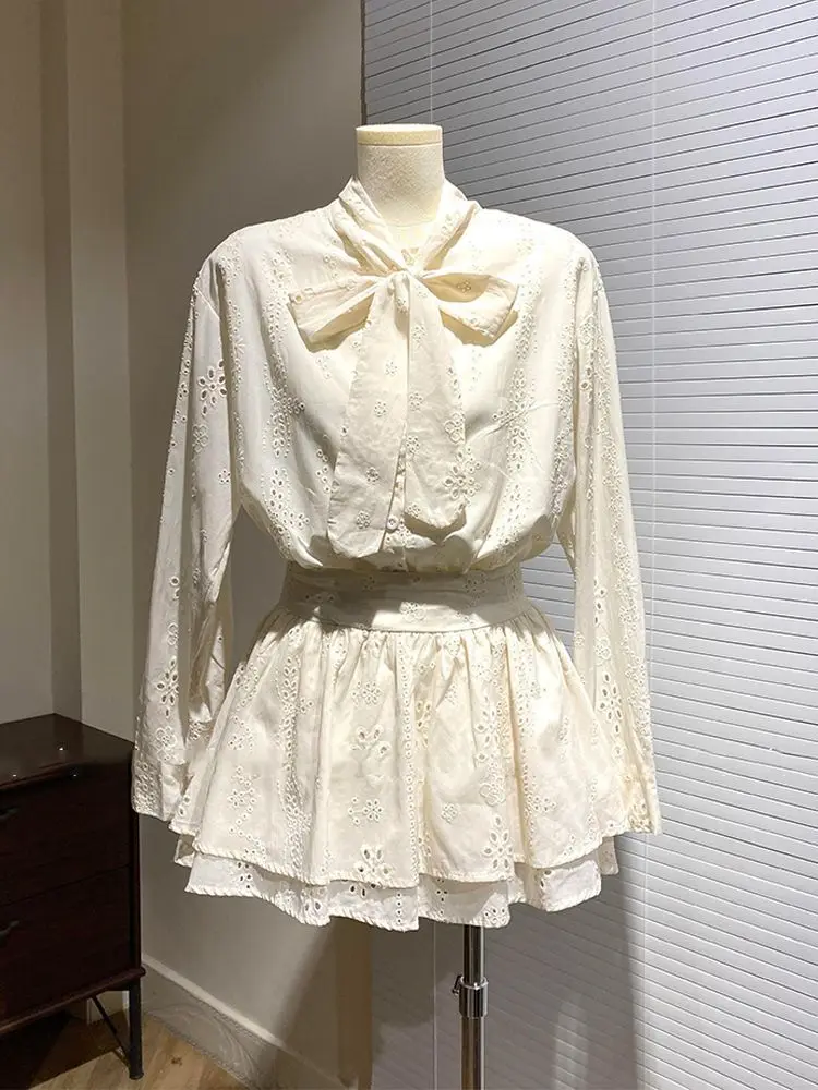 الخريف الفرنسية أنيقة 2 قطعة مجموعة المرأة الشريط الجوف خارج تصميم الرجعية القمم + Harajuku شيك تنورة صغيرة الإناث الكورية نمط الملابس