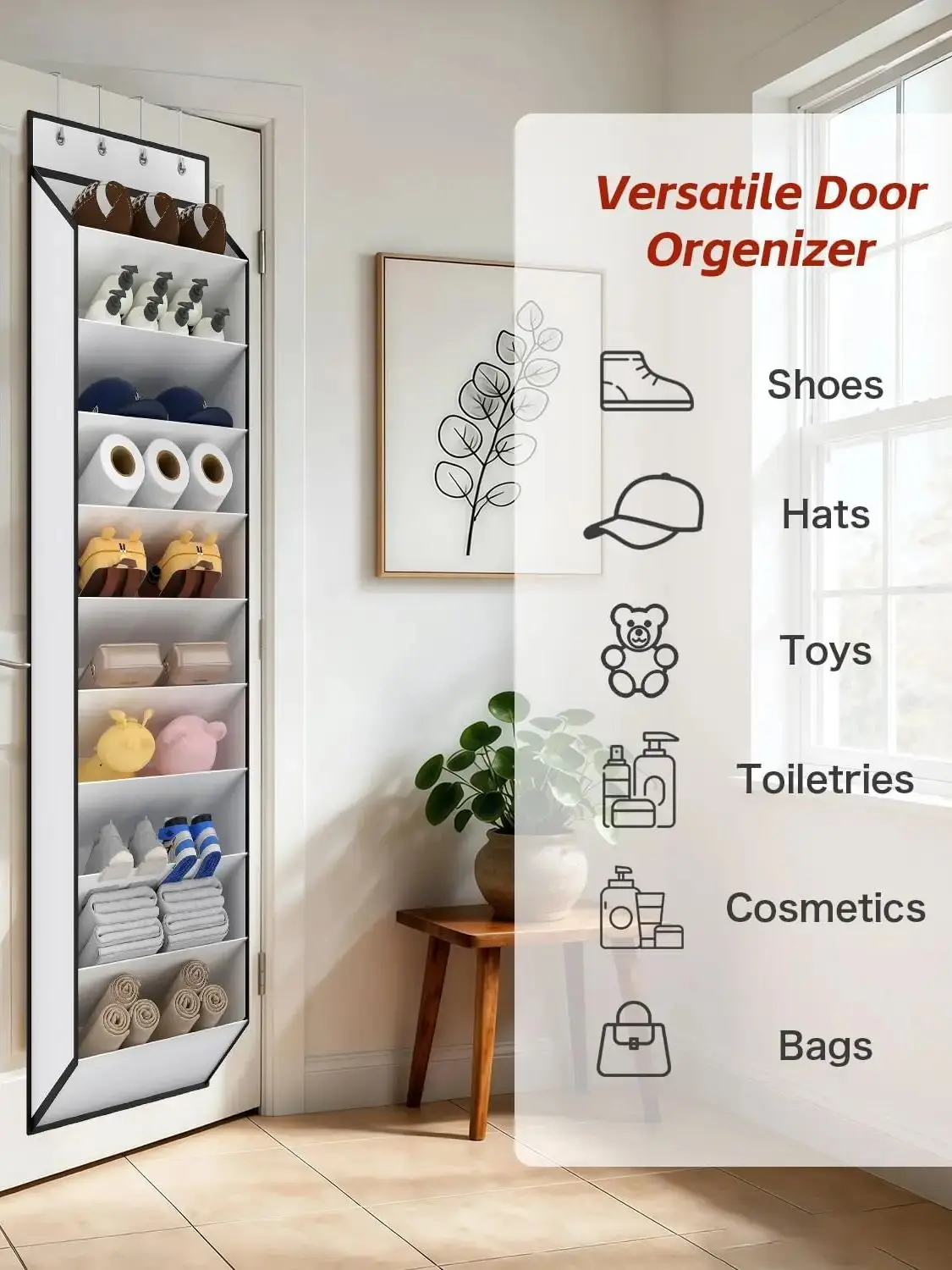 20-stufiger Schuh-Organizer zum Aufhängen an der Tür, tiefe Taschen, großer hängender Schuhständer für Schranktüren, für 30 Paar Schuhe geeignet – Detail 7