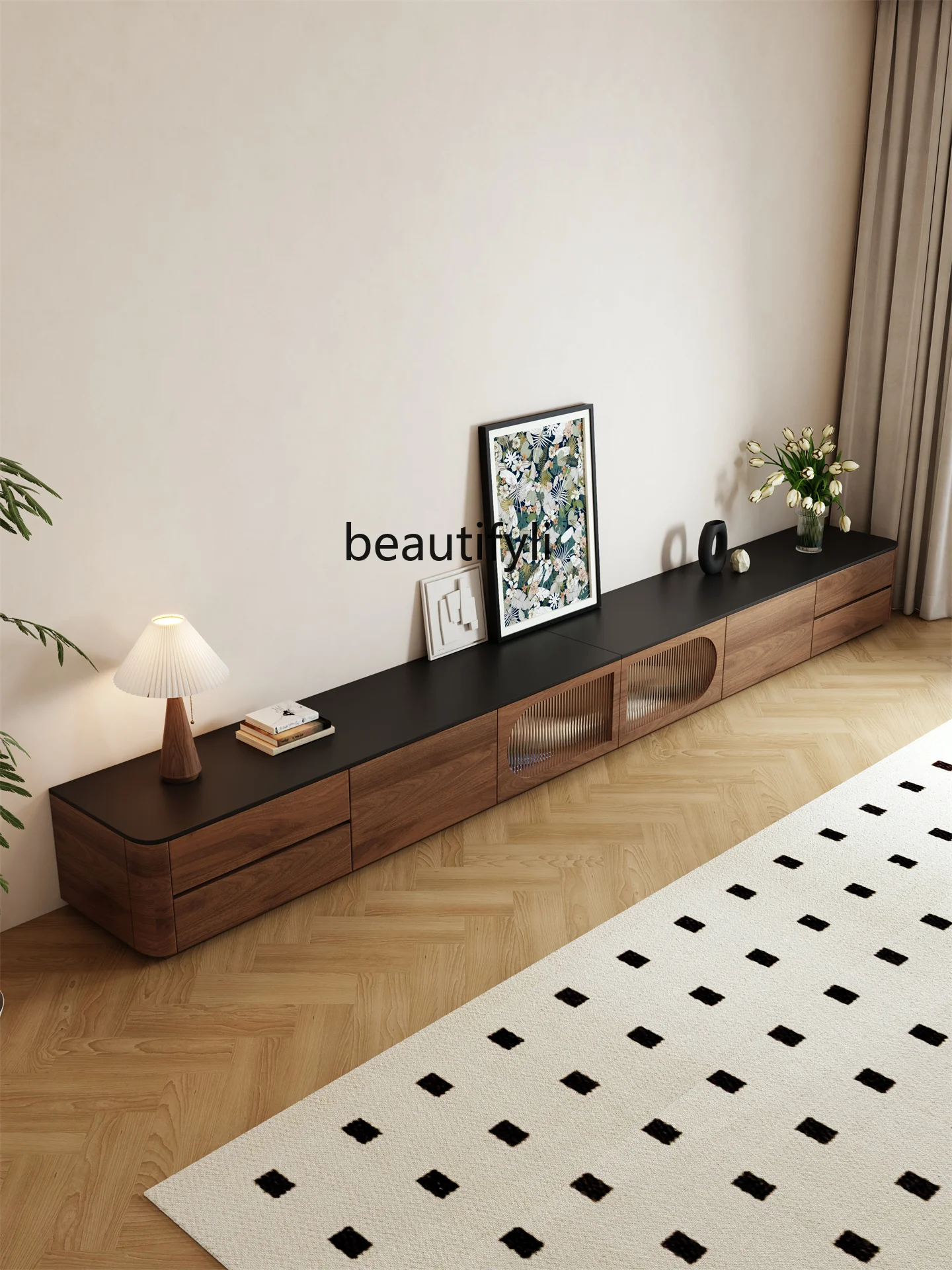 

Vintage Style Rock Slab TV Cabinet Floor-standing TV Cabinet Coffee Table Set for Small Living Rooms Home Use