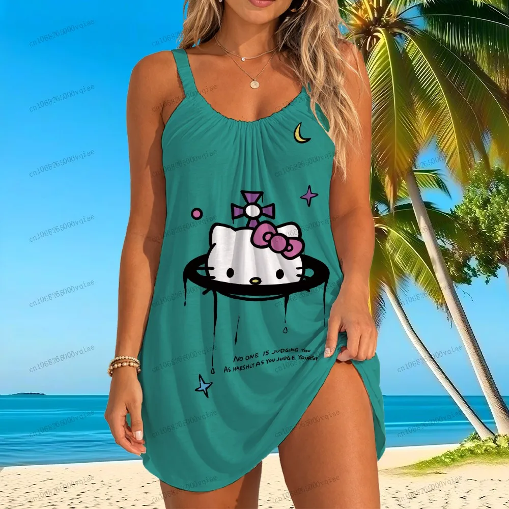 

Женское пляжное платье-слинг Sanrio Hello Kitty, новые модели 2026 года, средней длины, с 3D-принтом, модная женская одежда