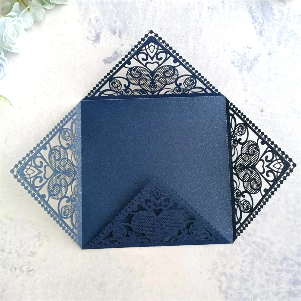 Pearl silver lace wedding invitation card transparent belly band customized insert card printing multi colors