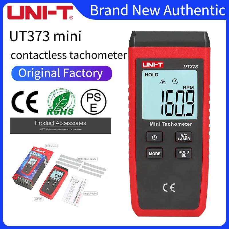 

UNI-T UT373 Mini Digital Laser Tachometer Non-Contact Tachometer Measuring Range:10-99999RPM Tachometer Odometer Km/h Backlight