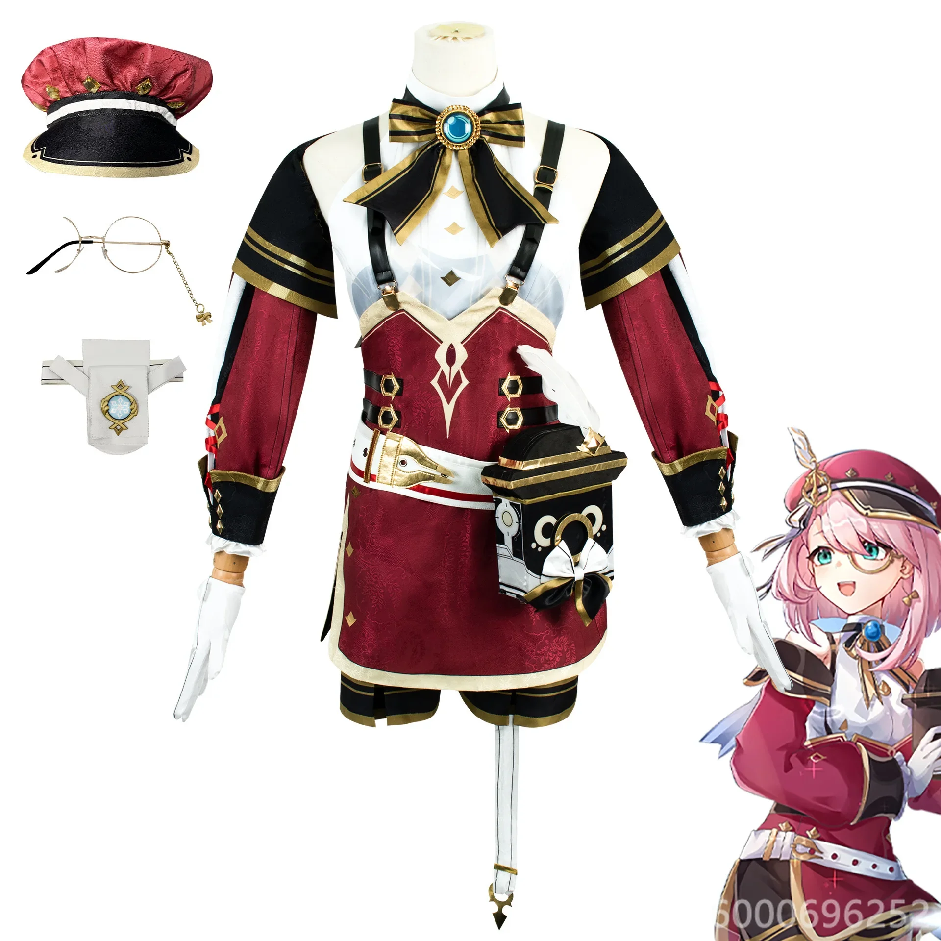 

Charlotte Cosplay Costume Full Set Wig Shoes Uniform with Hat Halloween Carnival Party Outfit for Genshin Impact Cosplay Fashion