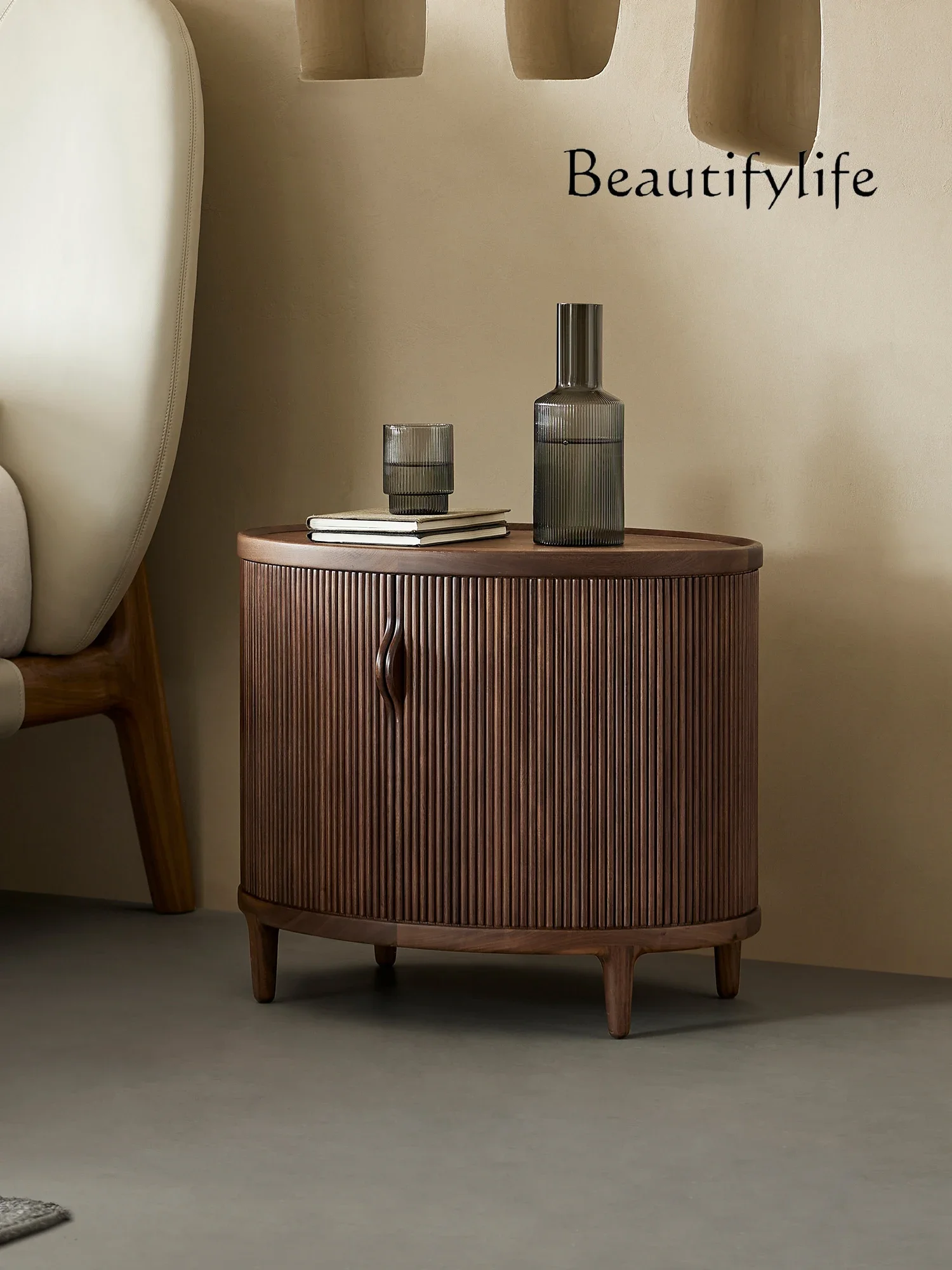 Creative North American black walnut rolling shutter door solid wood bedside table bedroom locker designer bedside table