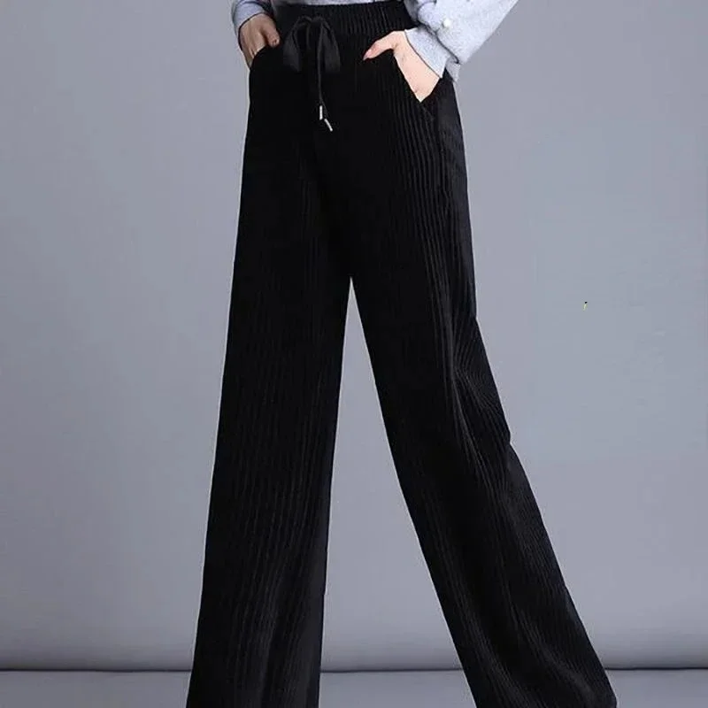 Autumn Winter 2023 Women Corduroy Pants Sports Jogger Plush Sweatpants Casual High Waist Slim Female Trousers All Match Pants