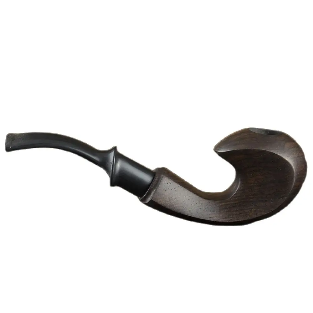 9MM Filter Ruyi Pipe Ebony Wood Bent Type 3-In-1 Used Handmade Smoking Pipe For Cut Tobacco And 8mm Cigarette With Accessory