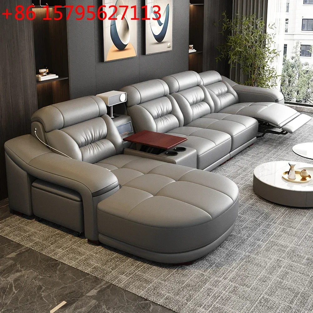 

MANBAS Genuine Leather Living Room Sofas Sets Power Reclining Couch Electric Recliners With Projector, USB, Speaker & Cup Holder