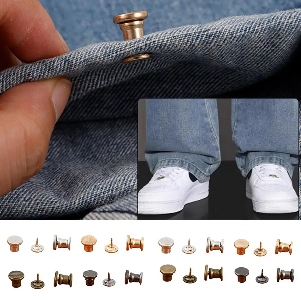 2Pcs Pants Leg Shortening Pin, No Sew Button Pin for Shirt Sleeves Trousers Hems, Removable Reusable Loose Jean Waist Tightener