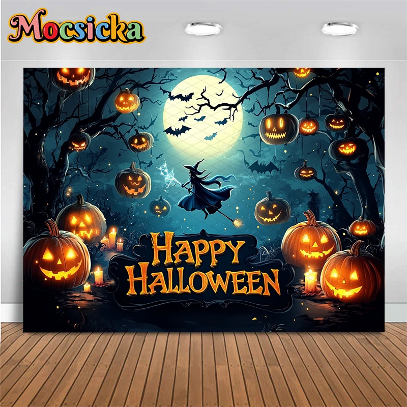 Happy Halloween Photography Background Forest Magic Wizard Pumpkin Baby Shower Girl Backdrop Party Decorations Fond Photo Studio