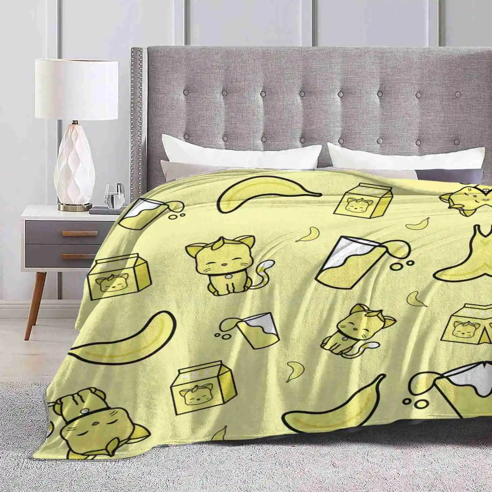 Banana Meow Design New Arrival Fashion Leisure Warm Flannel Blanket Cat Flavored Meow Kitten Banana Yellow Enaka Original Enaka