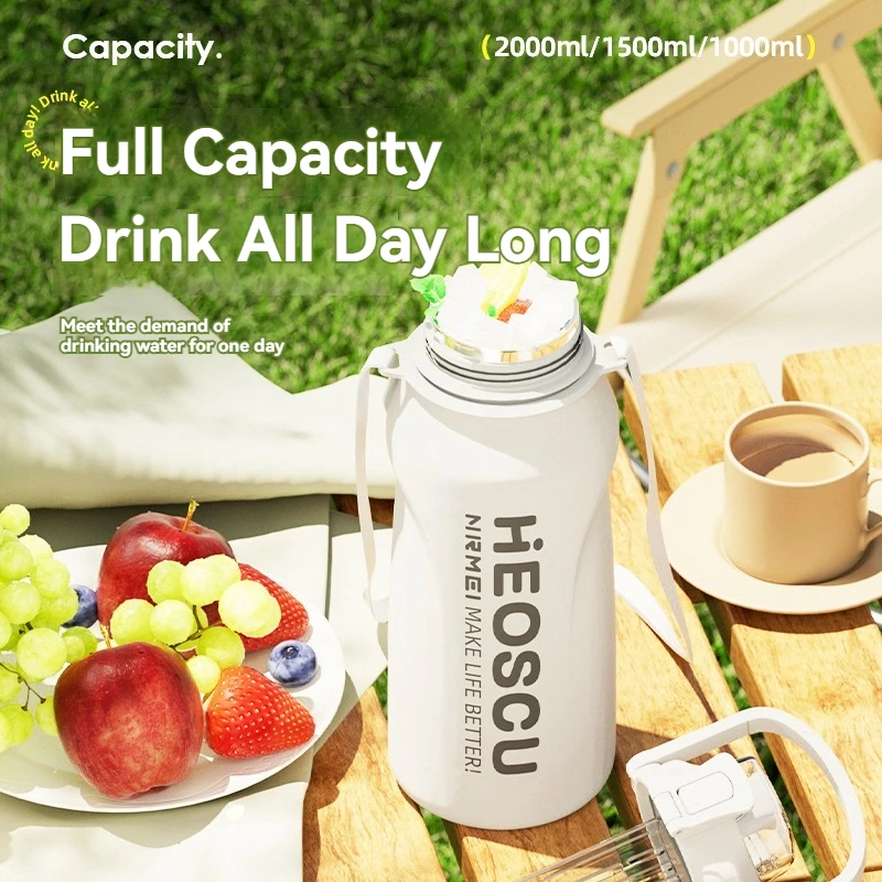 2L Thermal Water Bottle Vacuum Flasks Bottle Thermal Mug Tumbler with Straw large insulation Stainless Steel for travel Outdoor