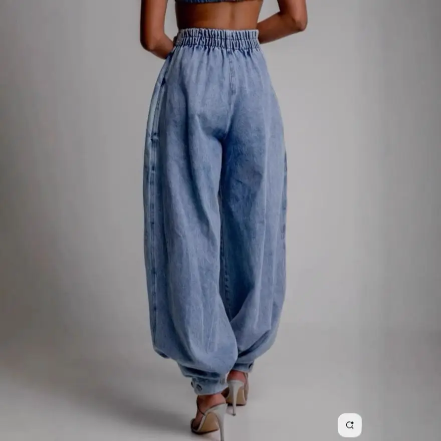 New High-waisted Zipper-closed Ankle-length Denim Pants - Relaxed Casual and Retro Style