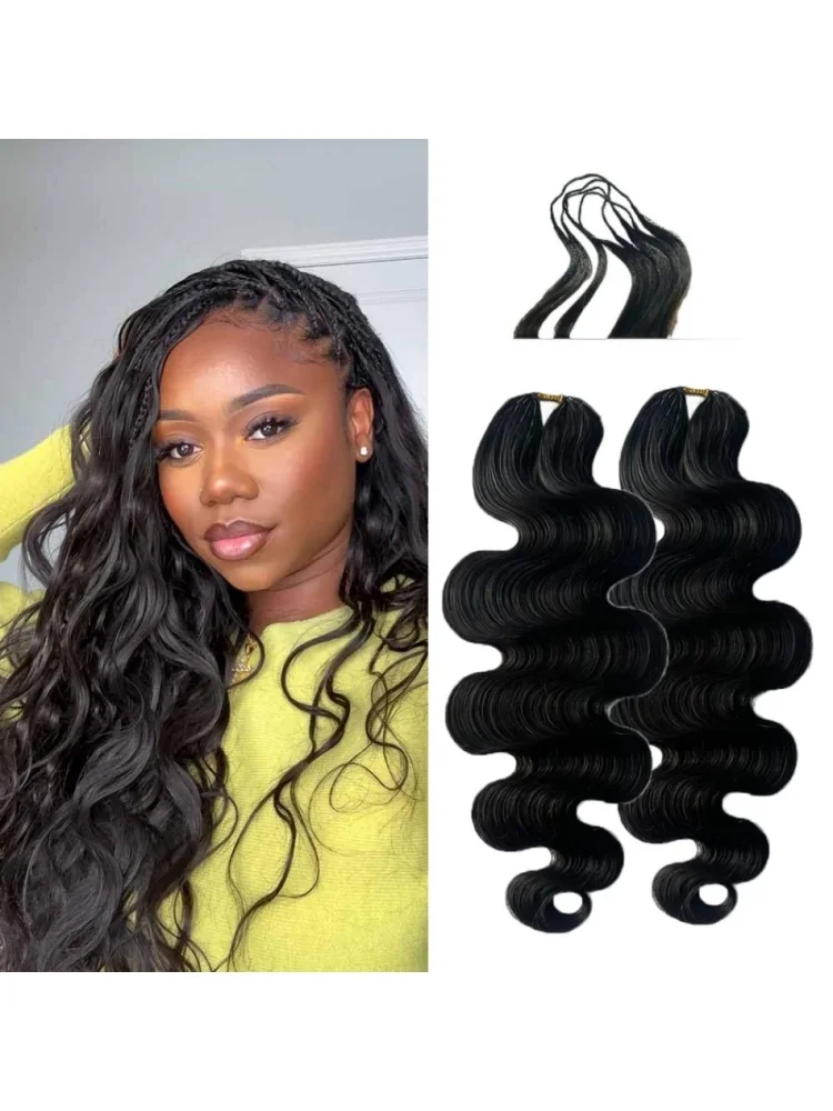 Body Wave Haarverlenging van echt haar, Feather Crochet, voorgedeeld, knooploos, voor vlechten en twists, herbruikbaar - afbeelding 2