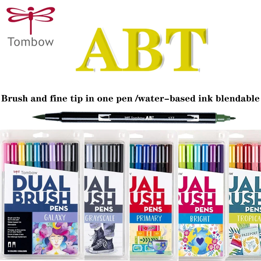 10 Colors/set Japan Tombow ABT Brush Pen Art Markers Set Smooth Watercolor Drawing Marker Pens Lettering School Supplies