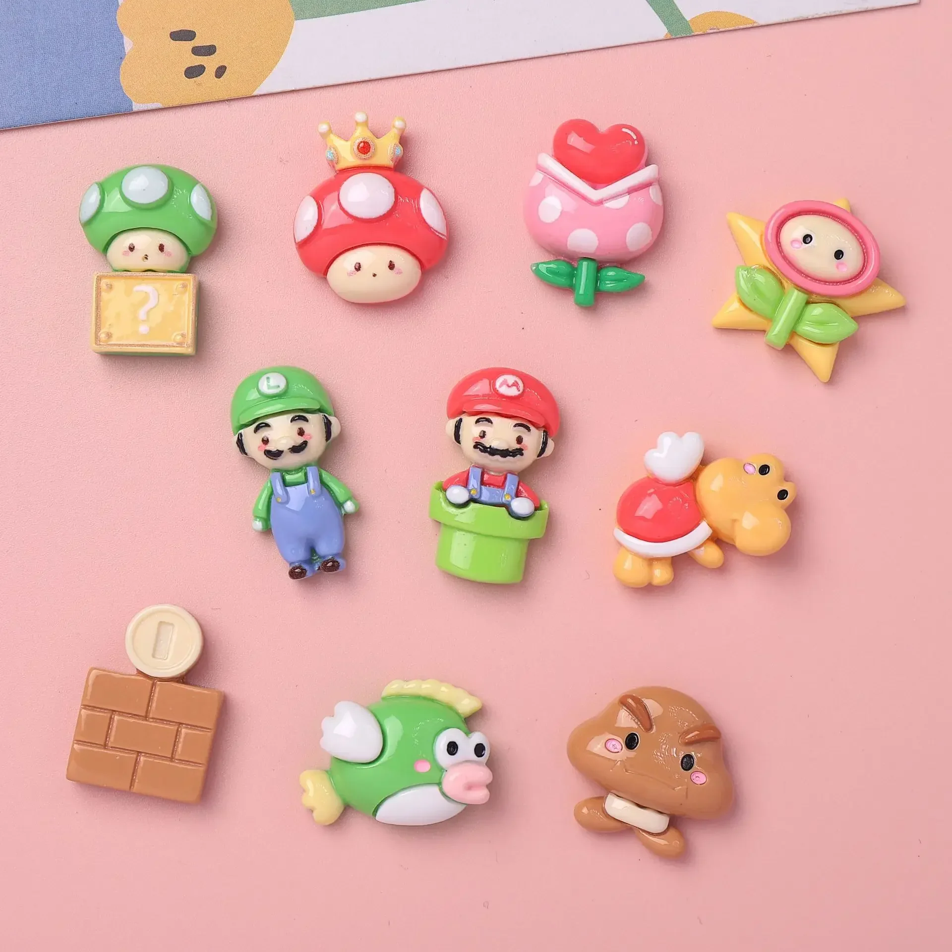 5pcs Bandai Cartoon Glossy Game Super Mario Bros DIY Resin Flatback Cabochons for Diy Jewelry Making Crafts Material