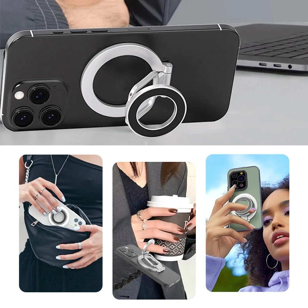 

Double Sided Magnetic Phone Ring Holder Magnetic Stand Foldable Kickstand Magnet Grip for iPhone 15 14 Android Gym Car