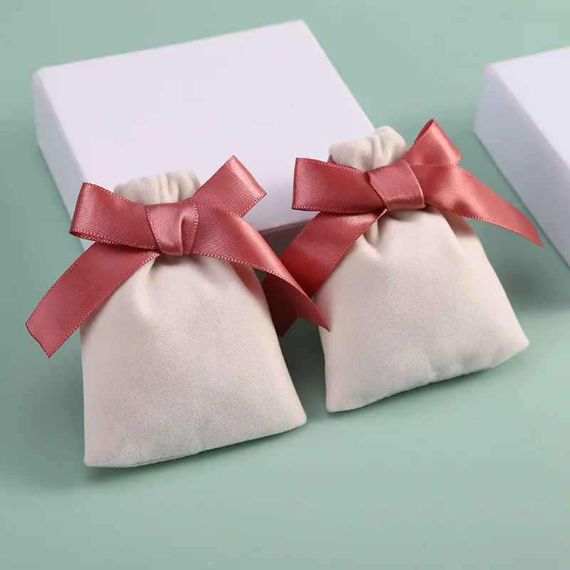 new arrival 5/10pcs bow Ribbon Cotton Drawstring Bags Velvet bag  DIY Package Wedding Candy Gift Travel Drawstring dust bag