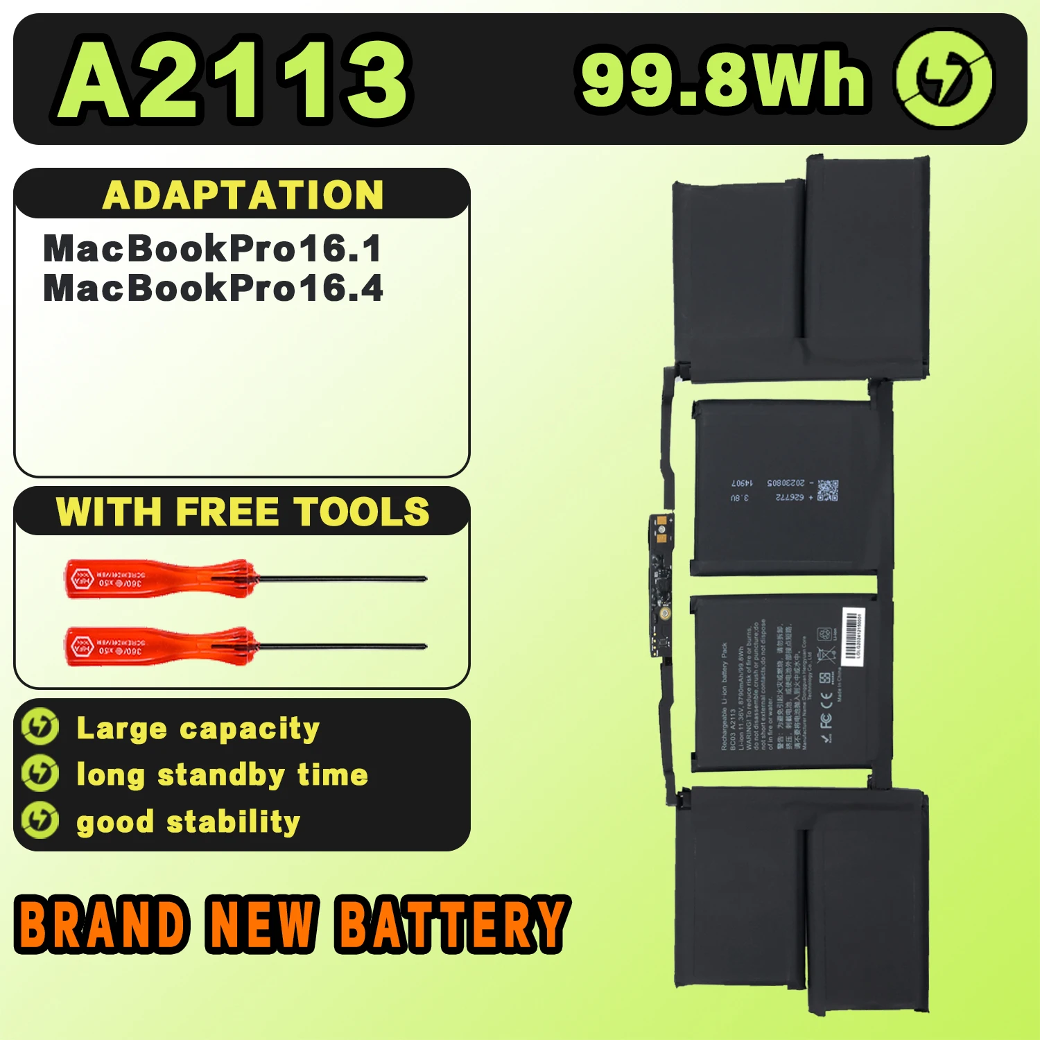 SAT A2113 New Laptop Batteries Replacement For Apple A2141 2019Year MacBookPro(16")16.1 11.36V 8790MAH 99.8WH