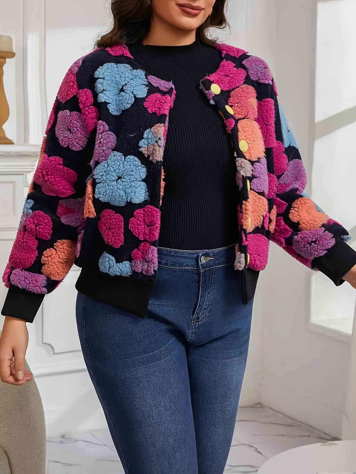 European And American plus Size Short Printed Jacket Coat for Women