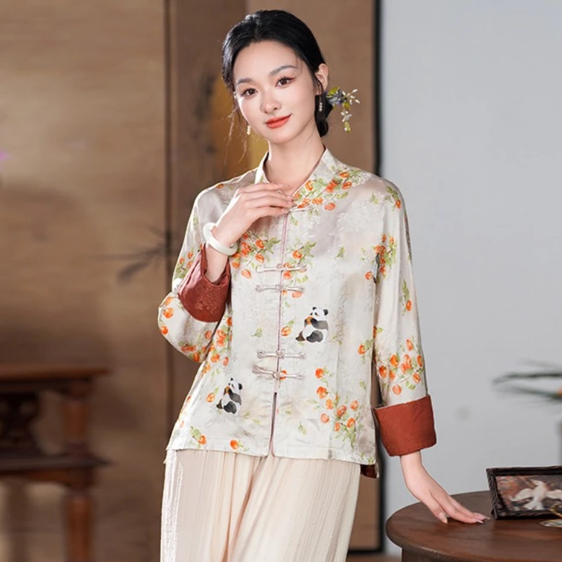 

Новая традиционная блузка Тан в китайском стиле, женские легкие рубашки на пуговицах, осенний свободный короткий повседневный топ в стиле ретро
