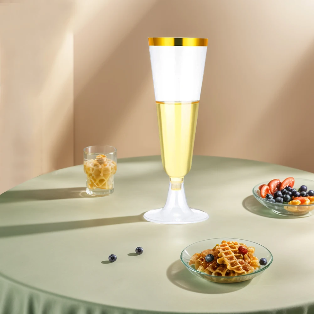 25Pcs 150ml Disposable Champagne Flutes Plastic Champagne Glasses Plastic Cocktail Cups for Wedding Anniversary Birthday