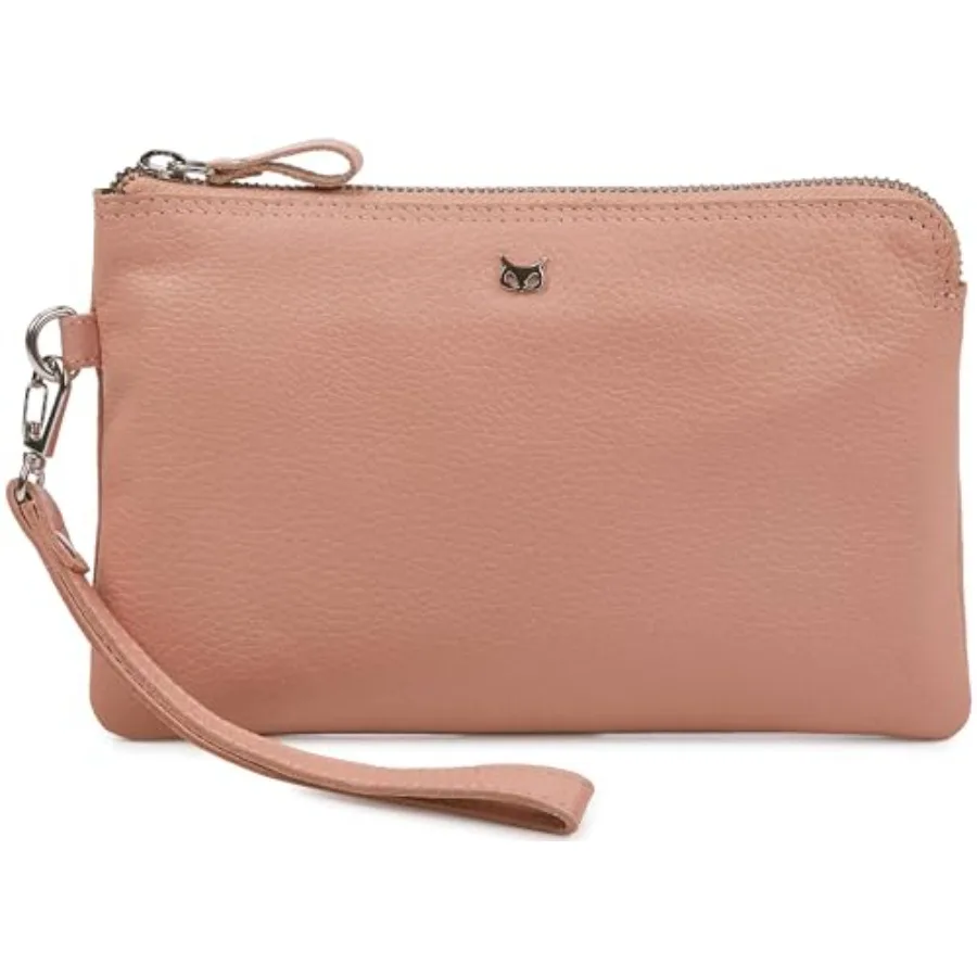 

Genuine Leather Wristlet Wallet for Women Clutch Handbag Purses for Cell Phone Keys Coins Credit Card Slots