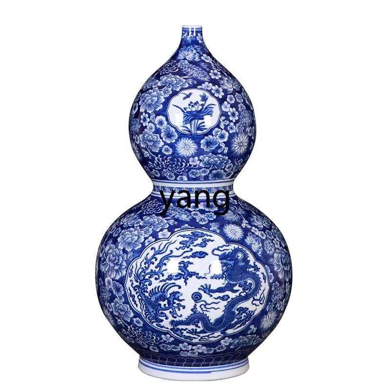 MM ceramic vase ornaments, living room flower arrangement, porcelain vase, hand painted gourd vase, entrance decoration
