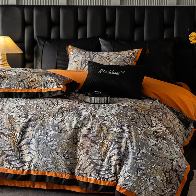 

Premium 1000TC Egyptian Cotton Digital Printing Color Blocking Bedding Set Duvet Cover Flat/Fitted Bed Sheet Pillowcases 4Pcs