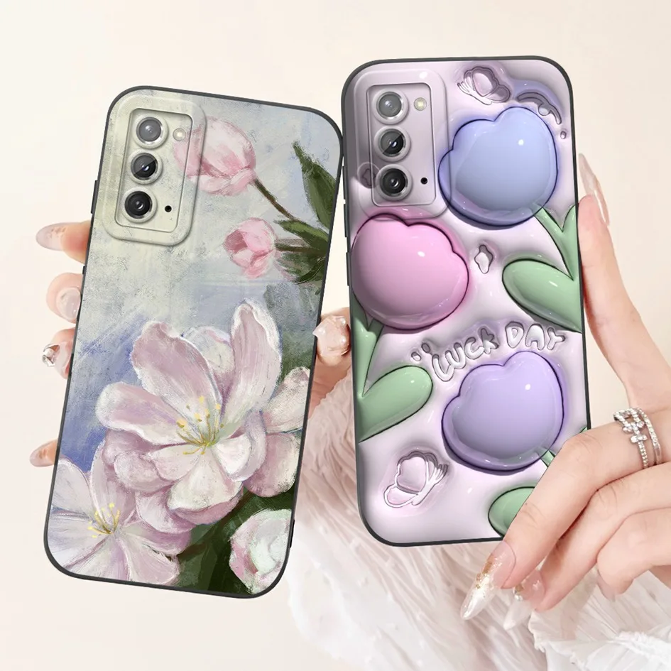 For Samsung Galaxy Note 20 5G 20 Ultra Case Fashion Tulip Flower Coque Soft TPU Back Cover Bumper For Samsung Note20 Ultra Funda