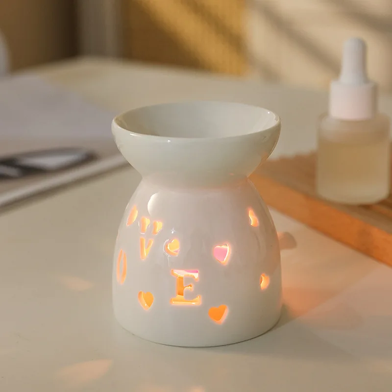 Ceramic candle essential oil burner night light hollow candle tray essential oil fragrance wood block fragrance white porcelain
