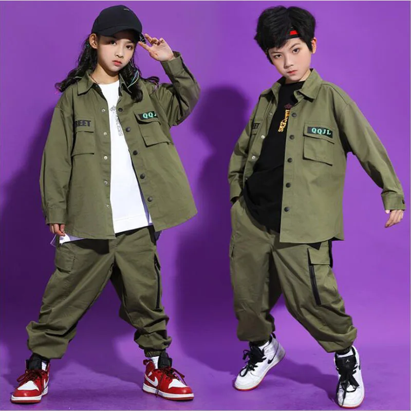 Tactical Cargo Pants for Girls Boys Jazz Dance Costume Clothes Wear Kids Carnival Cool Hip Hop Clothing  Shirt Jacket Top Tee