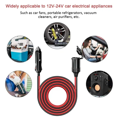 Imagen 2 del producto Cable de extensión de encendedor de cigarrillos de coche, enchufe interno a enchufe, cable de cargador de coche, cable de extensión de encendedor de cigarrillos