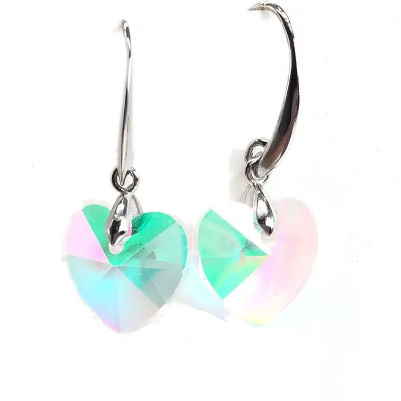 2023 오스트리아 크리스탈 실버 도금 귀걸이 여성을위한 생일 선물을위한 바다 모양의 귀걸이의 블루 컬러 하트 pendientes