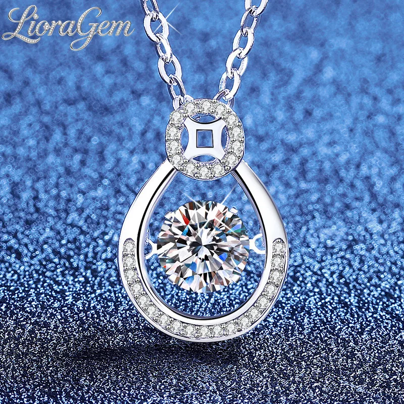 LioraGem Platinum PT950 Trendy Chinese-Style Gold Coin Moissanite Necklace, Women's “Beating Heart” Moissanite Collar Necklace