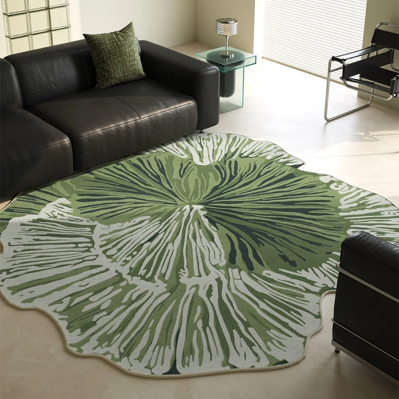 Round Living Room Rug Wear-resistant Stain-resistant Floor Mat Green Irregular Floral Bedside Carpet Large Size Home Decor Rugs