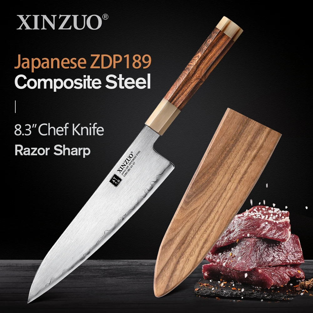 XINZUO 8.3\'\' inch Chef Knife Japanese ZDP189 Composite Steel Kitchen Knives Cleaver 65-67 HRC Meat Knife Kitchen Cooking Tools