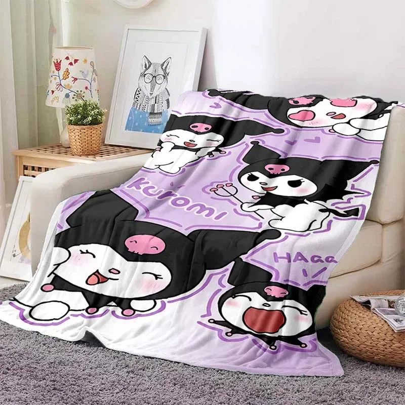 Japanese Sanrio Kuromi Printed Flannel Fluffy Fleece Throw Camping Blankets for Children Sofa Throw Thin Blanket Fashion Gift