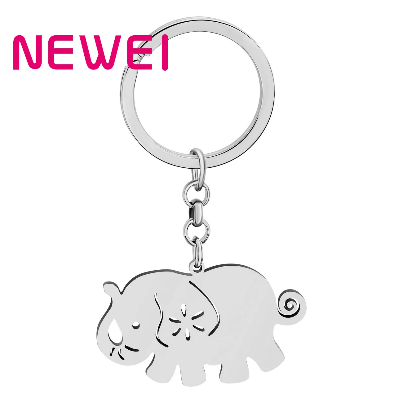 NEWEI Stainless Steel Silver-plated Elephant Keychains Car Key Ring Bag Pendant Animals Jewelry For Women Girls Charms Gift