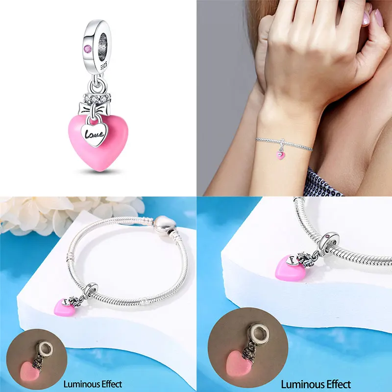 100% 925 Silver Hot Sale Pink Series Stars & High Heels Charms Fit 925 Original Bracelets DIY Jewelry Making For Women Gift view 6