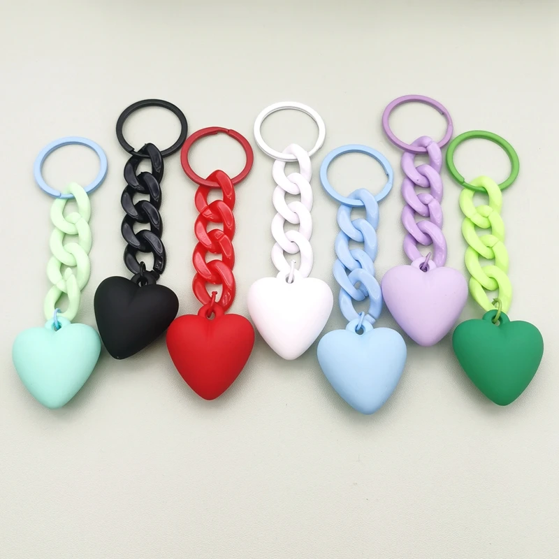 Handmade Acrylic Plastic Link Chain Keychain Handmade Heart Key Ring For Women Girls Handbag Pendant Accessorie Jewelry Gifts