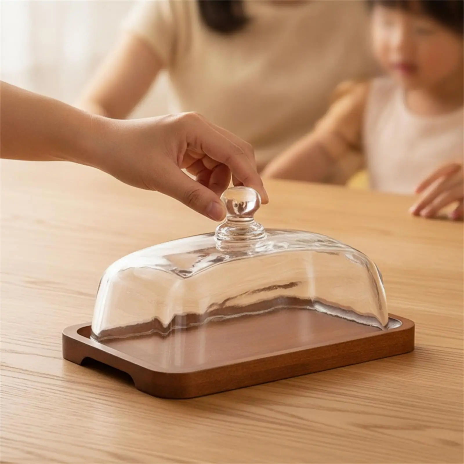 Rectangular Dessert Plate Wooden Serving Tray Luxury Tray for Serving Desserts Glass Cover Snack Platter for Table Decoration