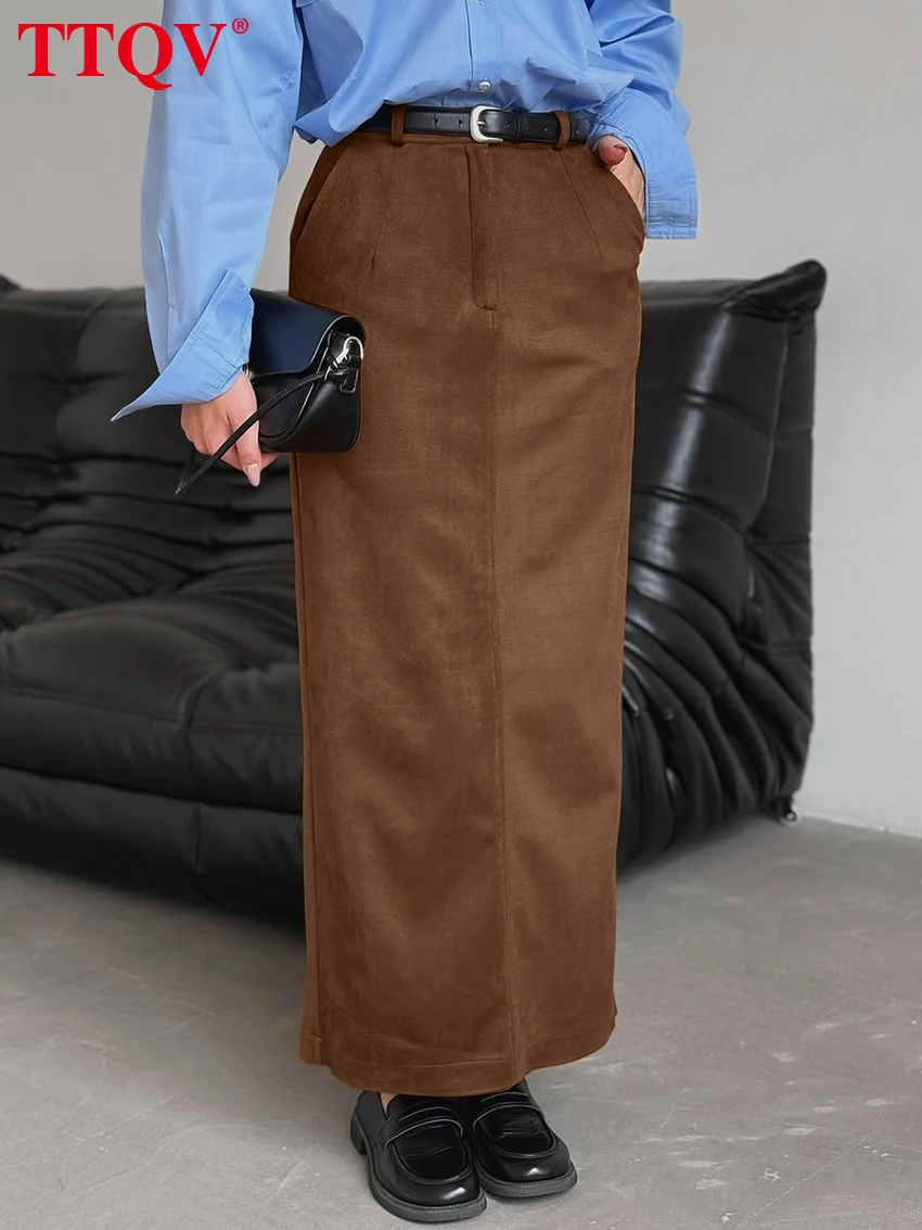 

TTQV Fashion Loose Brown Women's Skirt 2026 Spring High Waist Ankle Length Skirt Elegant Classic Solid Skirt Female Clothing
