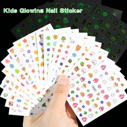 20PCS Kids Glowing Nail Sticker Decals Cartoon Pattern Cute Nail Art Sticker 3D Self-Adhesive Animals Designs for Little Girls