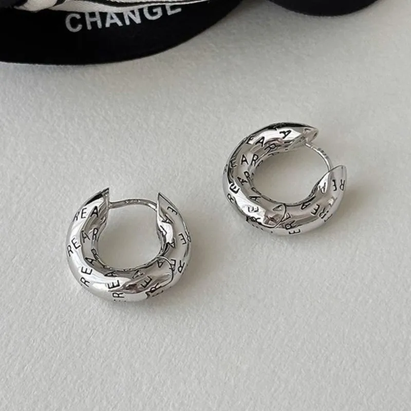 Vintage Silver Color Non-fading Letters Hoop Earrings for Women Trendy Geometric Chunky Earring Party Jewelry Gifts