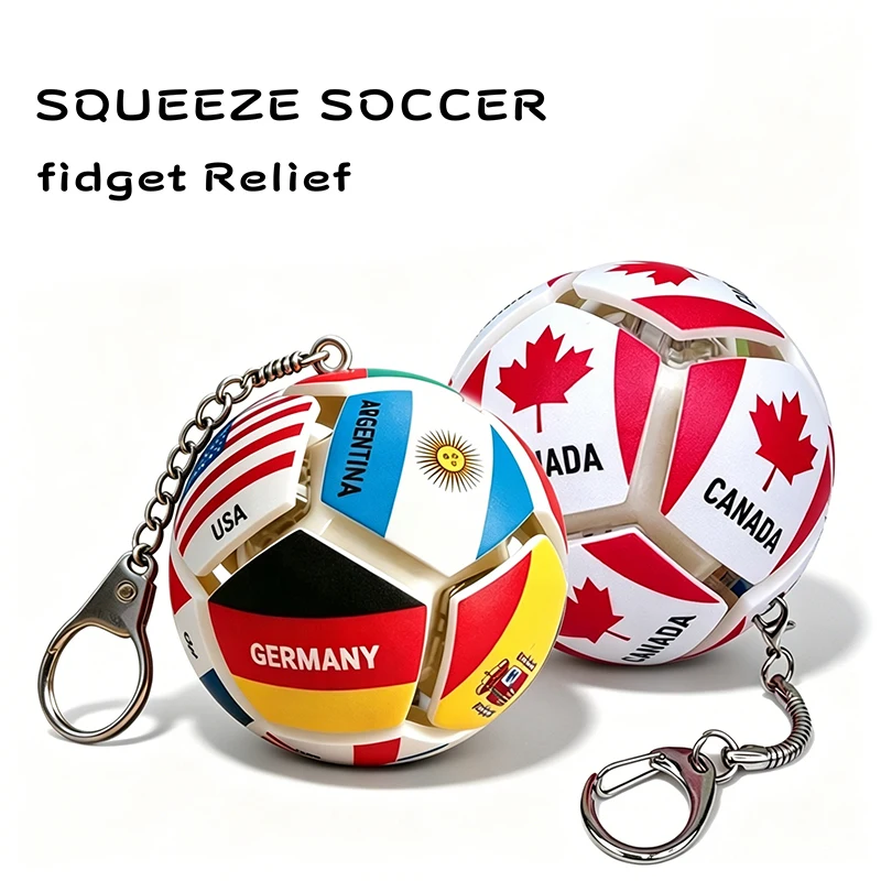 Button Decompression Mini Football Flag Keychain Pinch Portable Size Relief Stress Anxiety Multi-National Team Souvenir Fan Gift