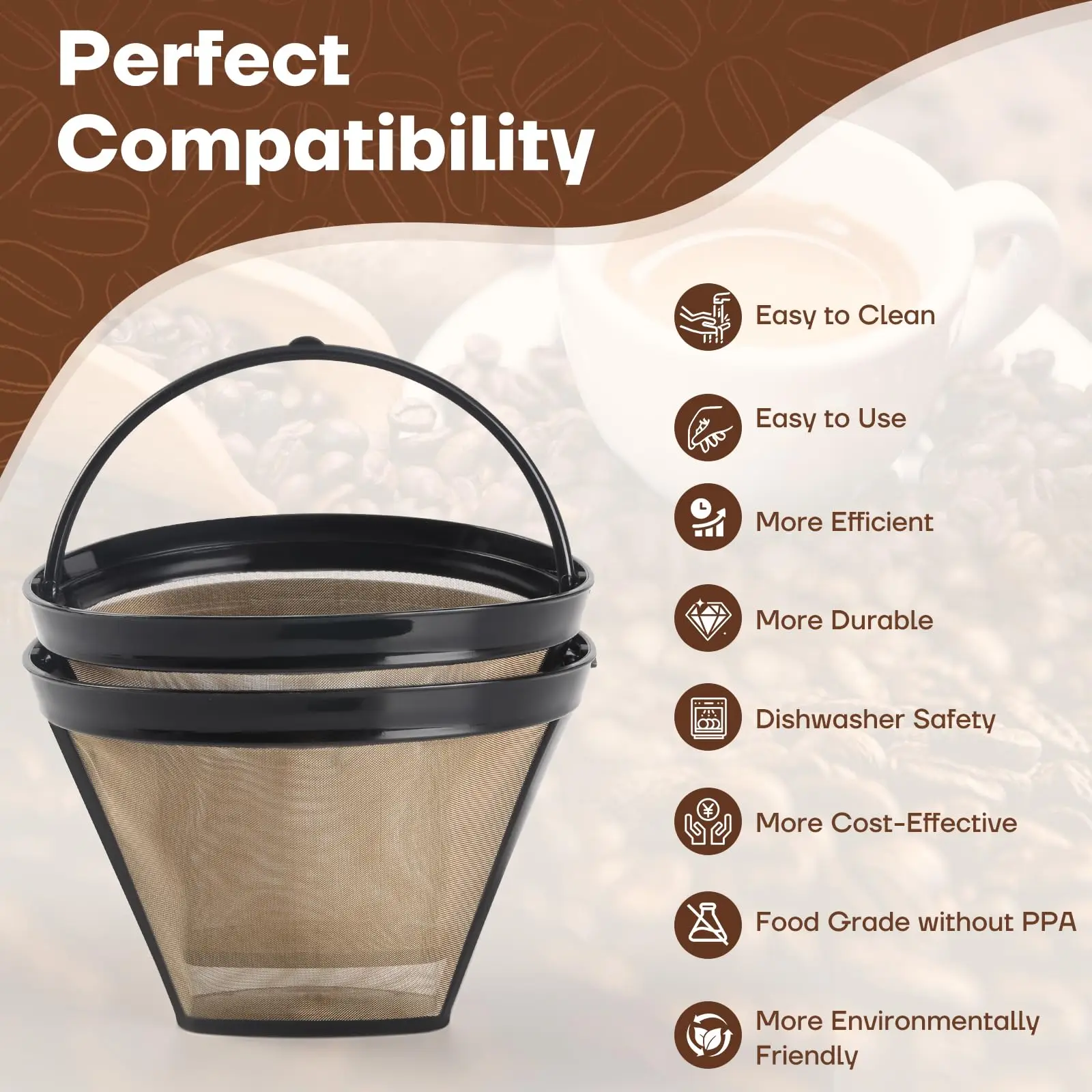 سلة فلتر اسبريسو قابلة لإعادة الاستخدام، مرشحات صانع القهوة المخروطية القابلة لإعادة الملء لملحقات قهوة النينجا، كوب وسادة سهلة التنظيف