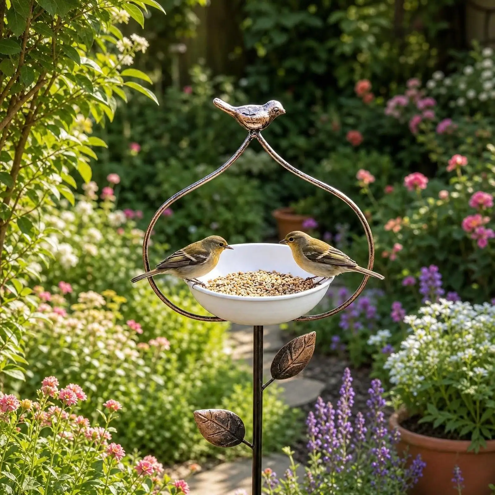 Bird Bath Feeder Garden Birdfeeder Unique Metal Easy to Use Food Container Outdoor Birdbath for Outdoor Garden